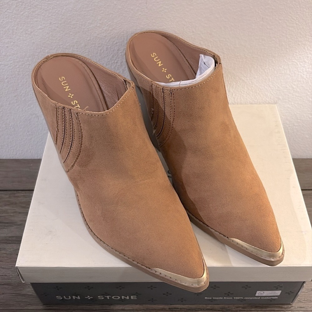NIB [Sun + Stone] Deyzaa Faux Suede Pointed Toe Mules Women’s Sz 5.5 or 11 - Picture 10 of 16